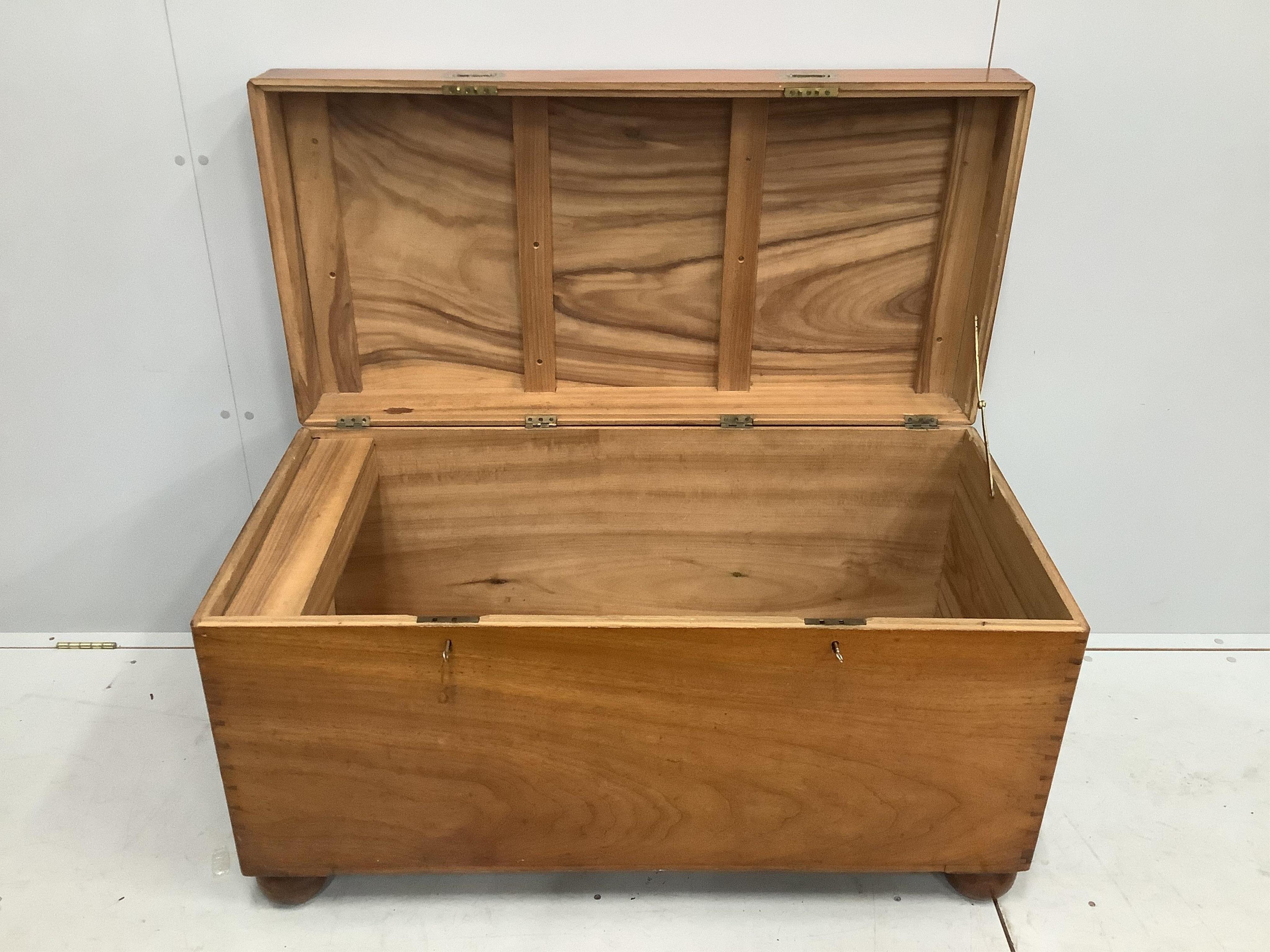 An early 20th century brass mounted camphorwood trunk, width 111cm, height 63cm. Condition - fair to good